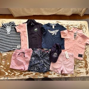 8 piece Janie and Jack Boys 18-24 months shirts shorts hat pink navy outfits